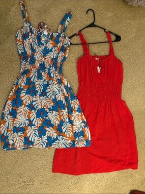 Casual Red Smocked Mini Dress with Tie Detail